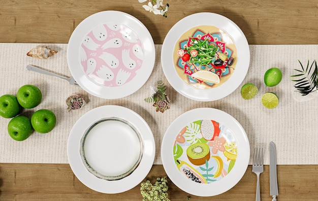 Kolorowe talerze z potrawami